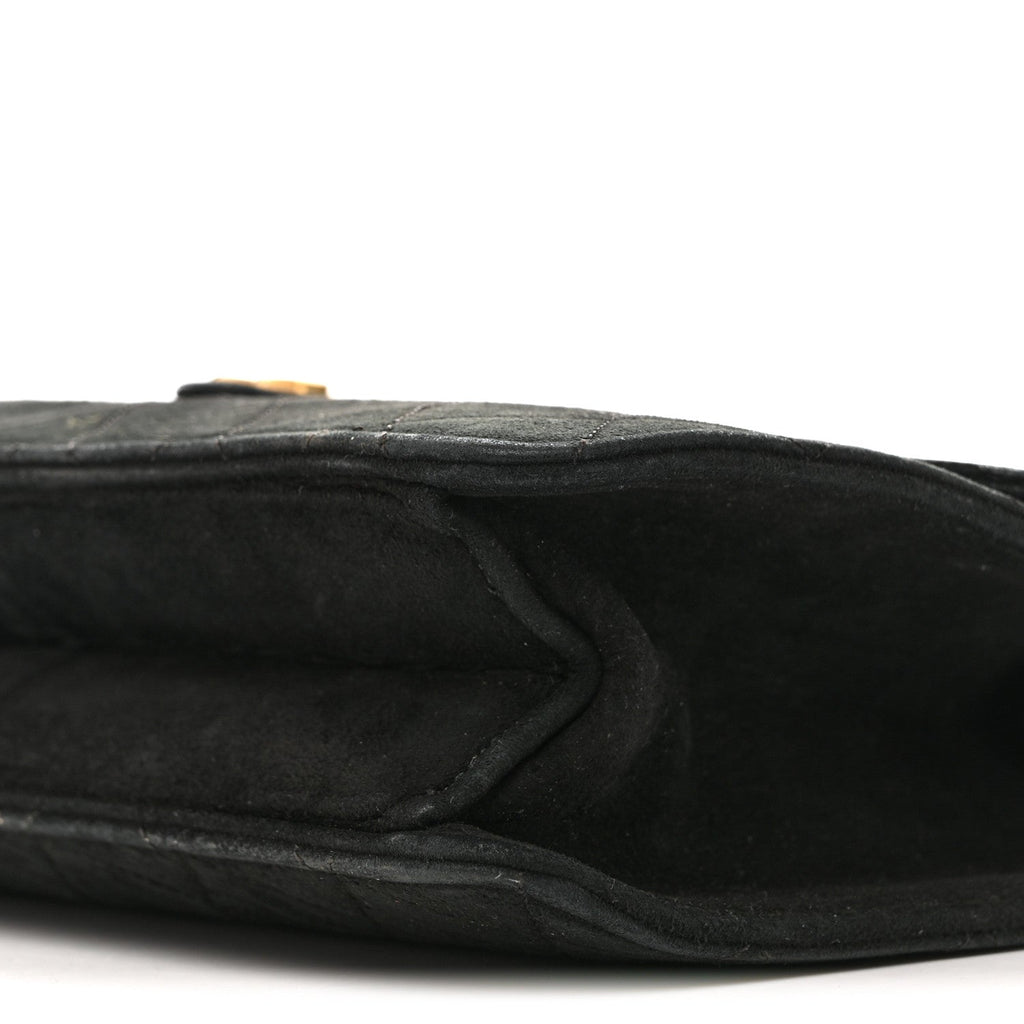 Suede Quilted Medium Single Flap Black