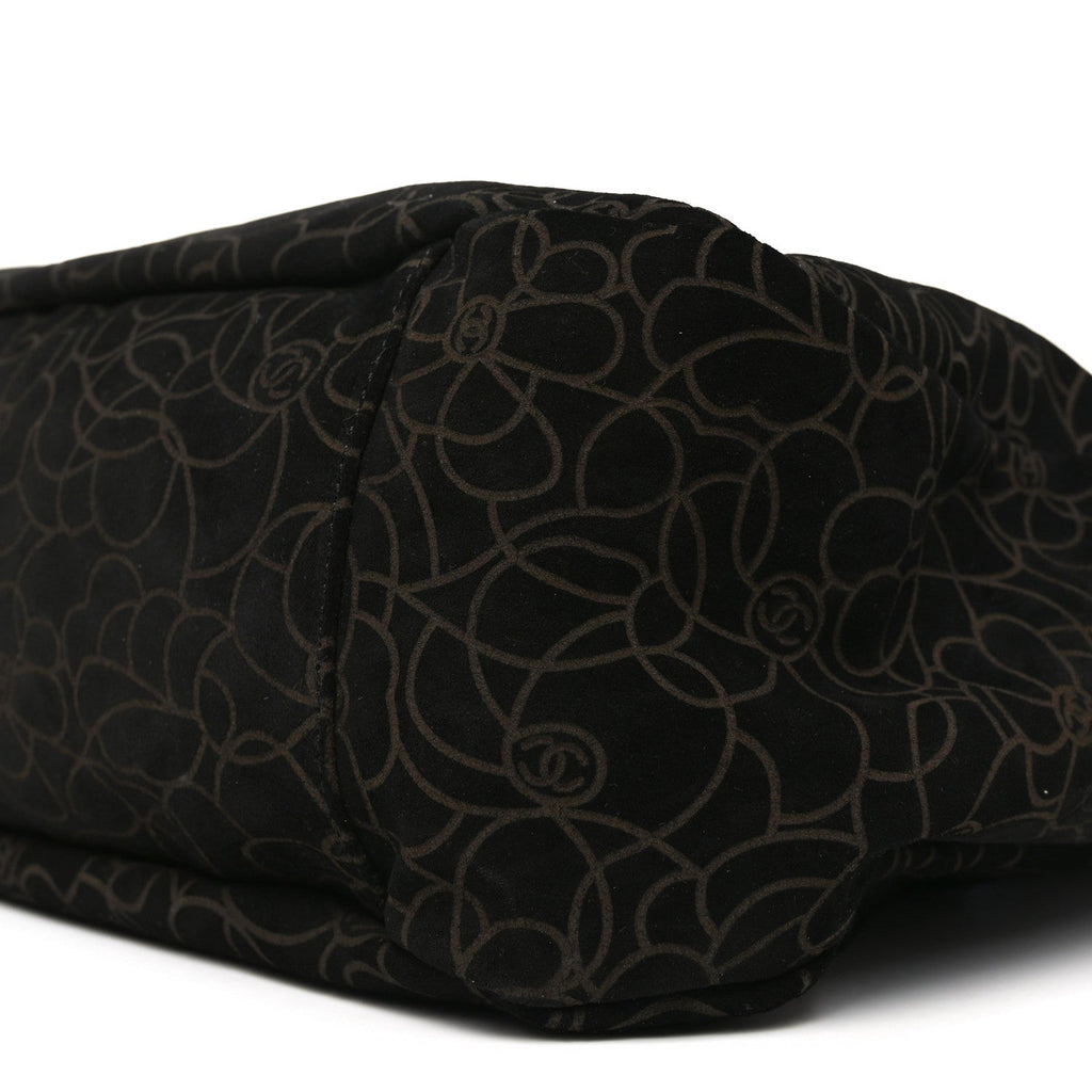 Suede Camellia Hobo Bag Black