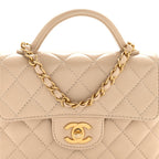 Lambskin Quilted Small Flap Top Handle Bag Beige