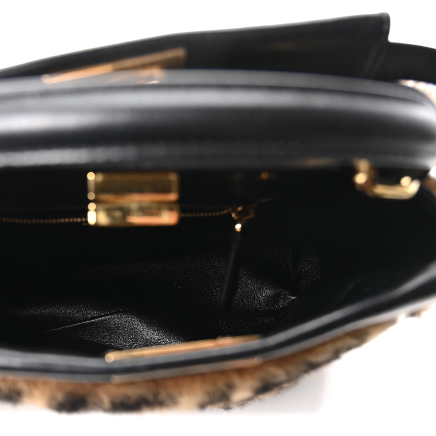 Shearling Nappa Macro FF 1974 Mini Peekaboo Iconic Satchel Tobacco Black
