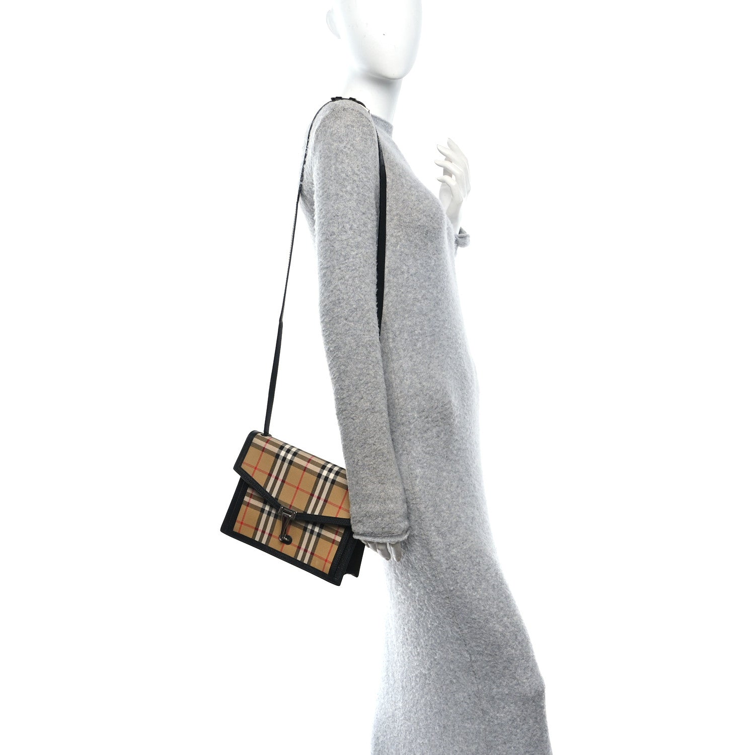 Grainy Calfskin Vintage Check Small Macken Crossbody Bag Black