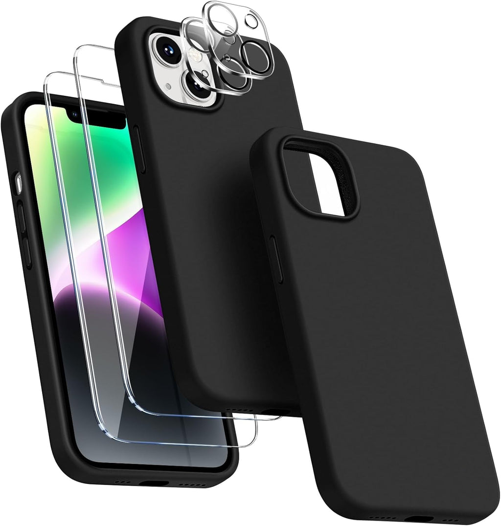 Entronix Bundle Compatible with iPhone 15 Plus - Liquid Silicone Case, 2 Clear Screen Protector & 2 Camera Lens Protectors