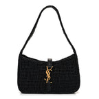 Raffia Calfskin Le 5 A 7 Mini Hobo Black