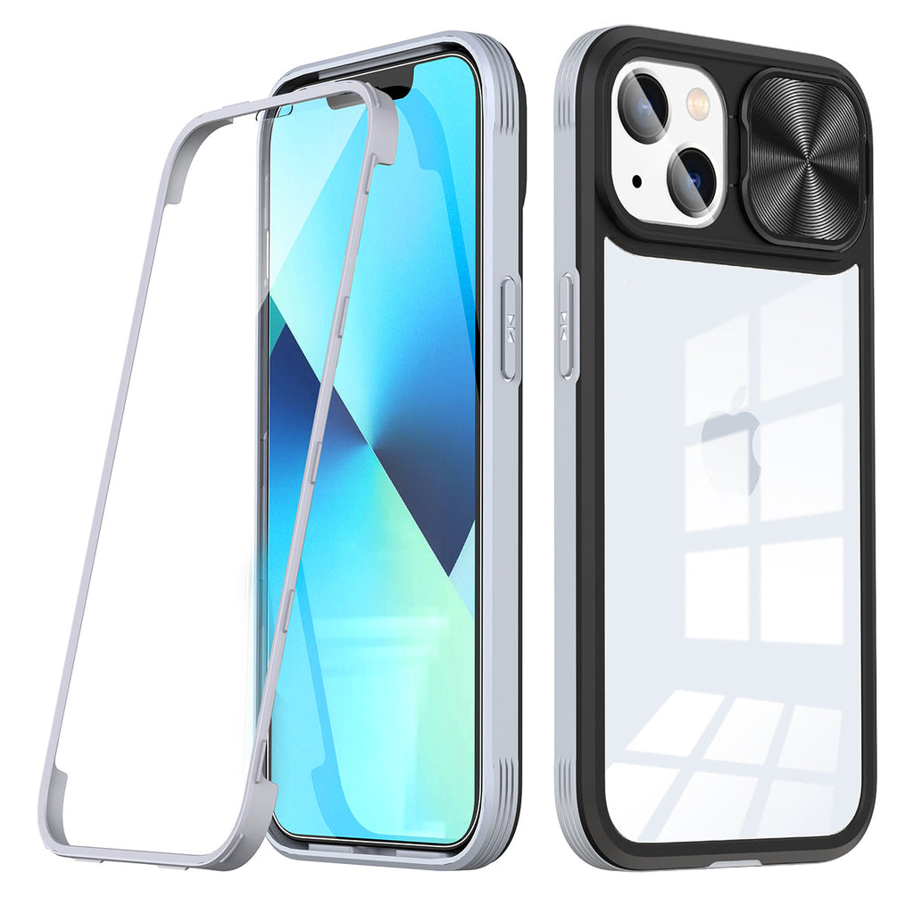 Full Protection With Mobile Phone Protective Film Slide Camera Lens Phone Case For Iphone 14 Plus In Gray
