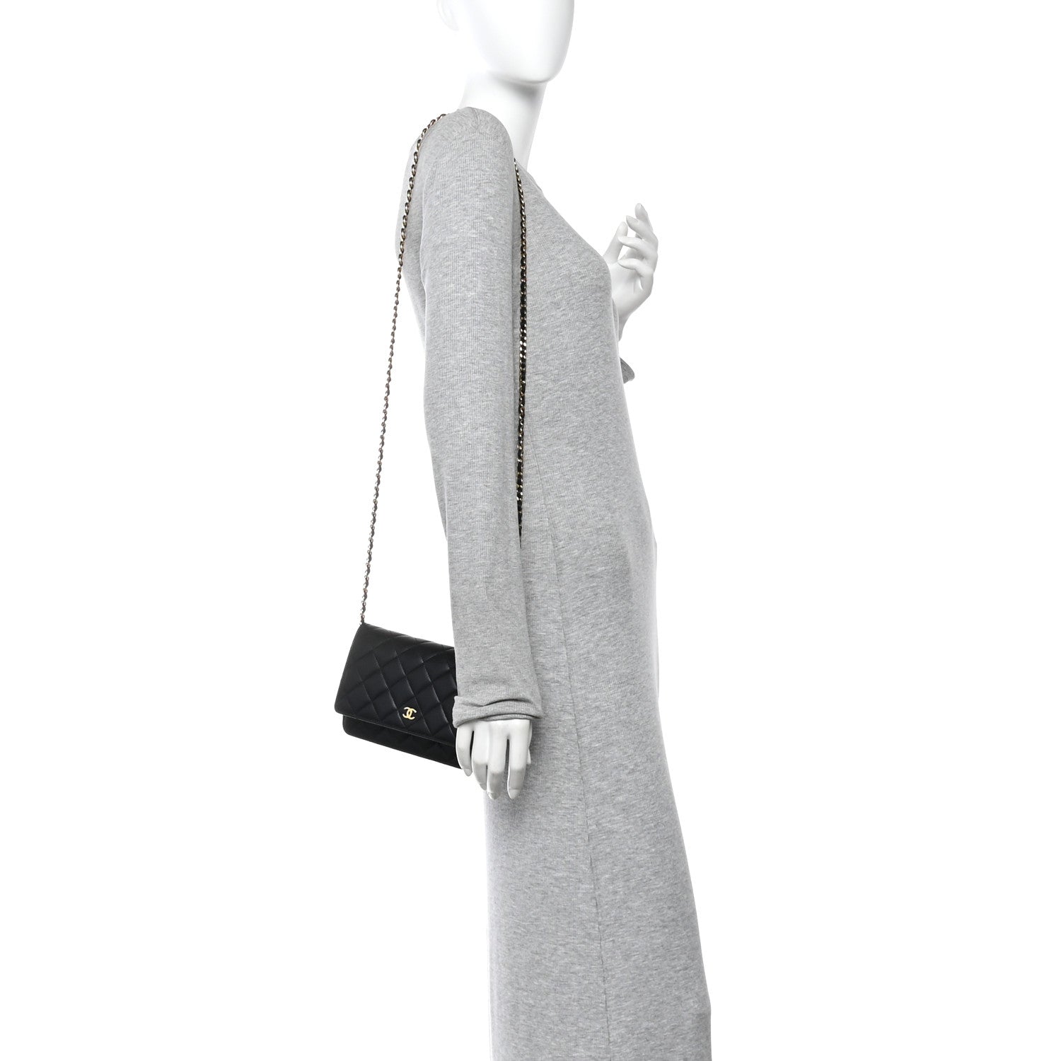 Lambskin Quilted Wallet On Chain WOC Black