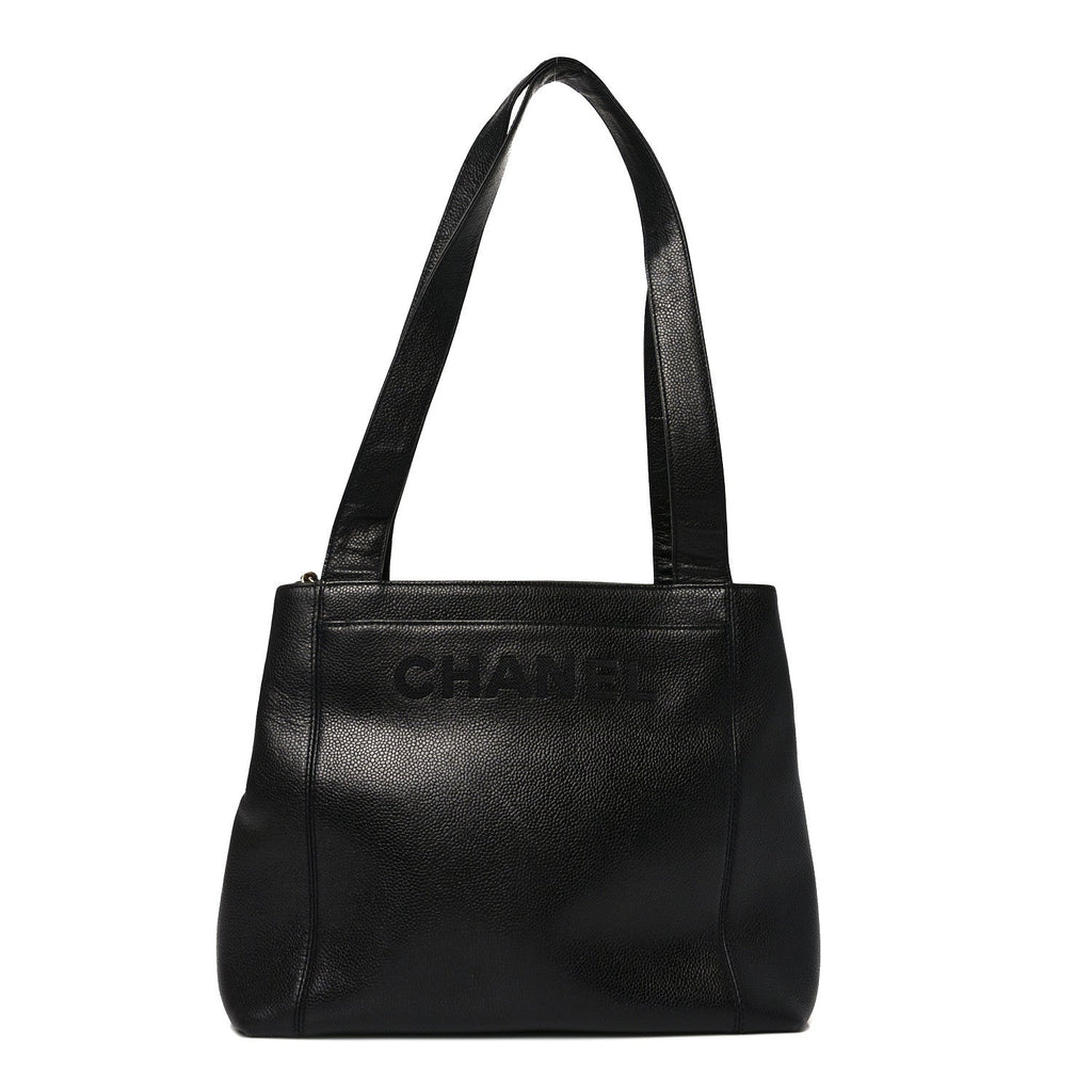 Caviar Embroidered Logo Shoulder Bag Black