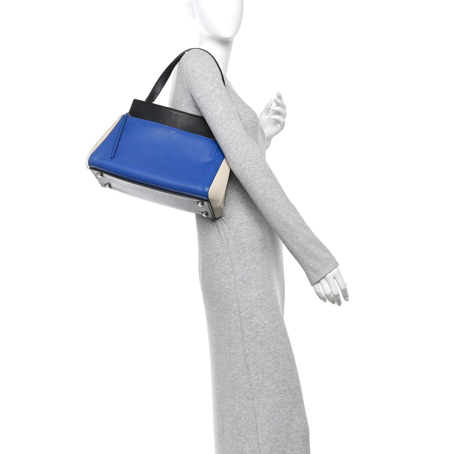 Calfskin Medium Tri-Color Edge Shoulder Bag Blue Multicolor