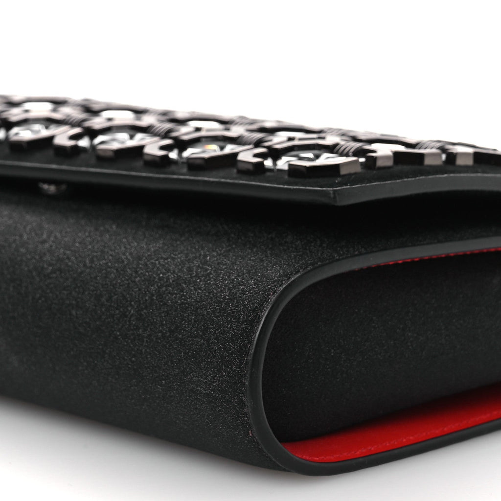 Suede Glitter Calfskin Embellished Paloma Clutch Black