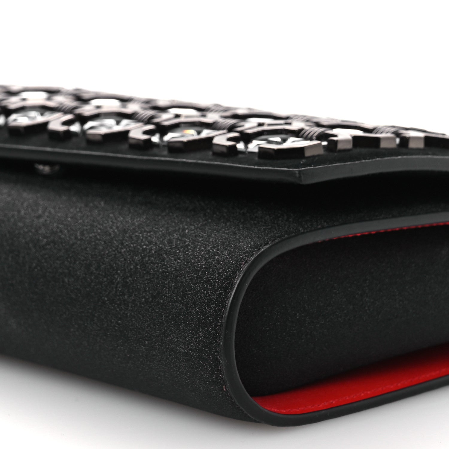 Suede Glitter Calfskin Embellished Paloma Clutch Black