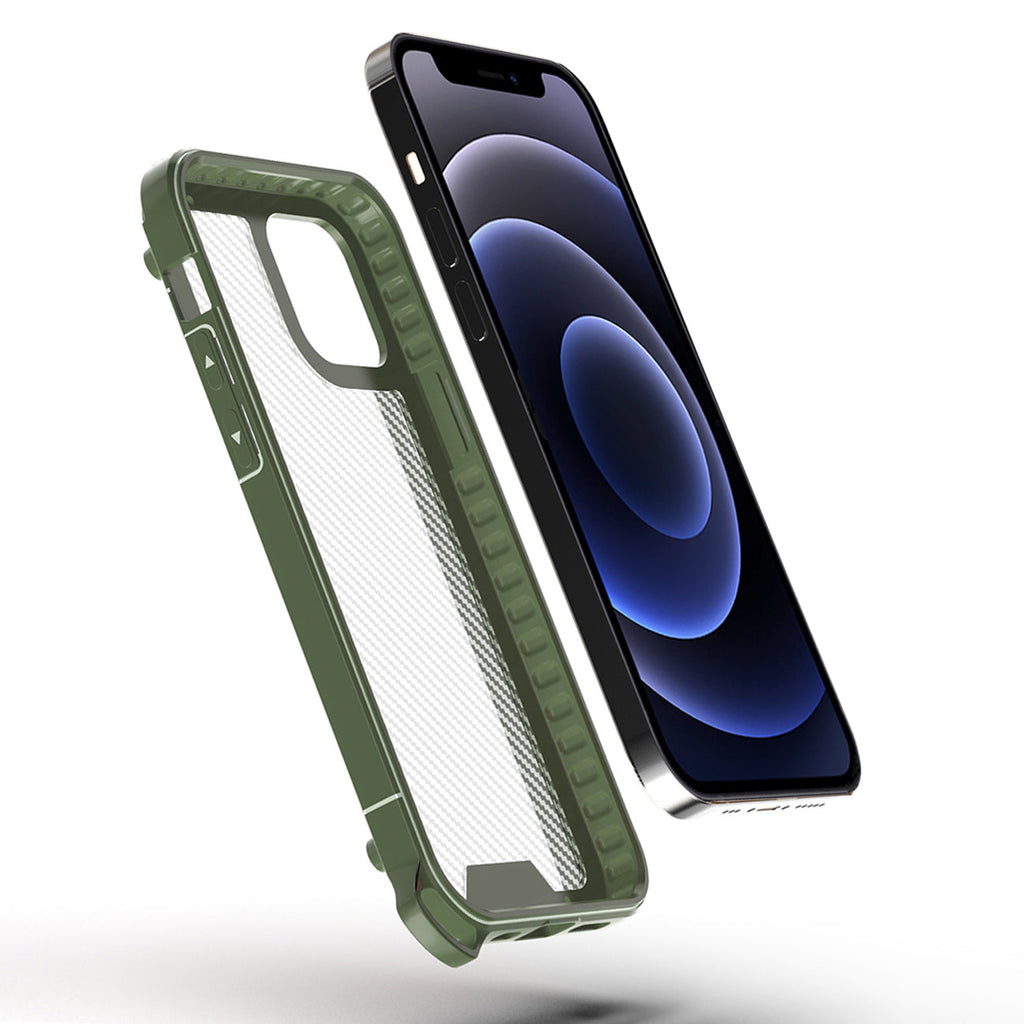 Reiko Shockproof Pc Bumper Case With Carbon Fiber Pattern In Green For Iphone 12 Mini