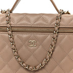 Caviar Quilted Top Handle Slim Vanity With Chain Dark Beige