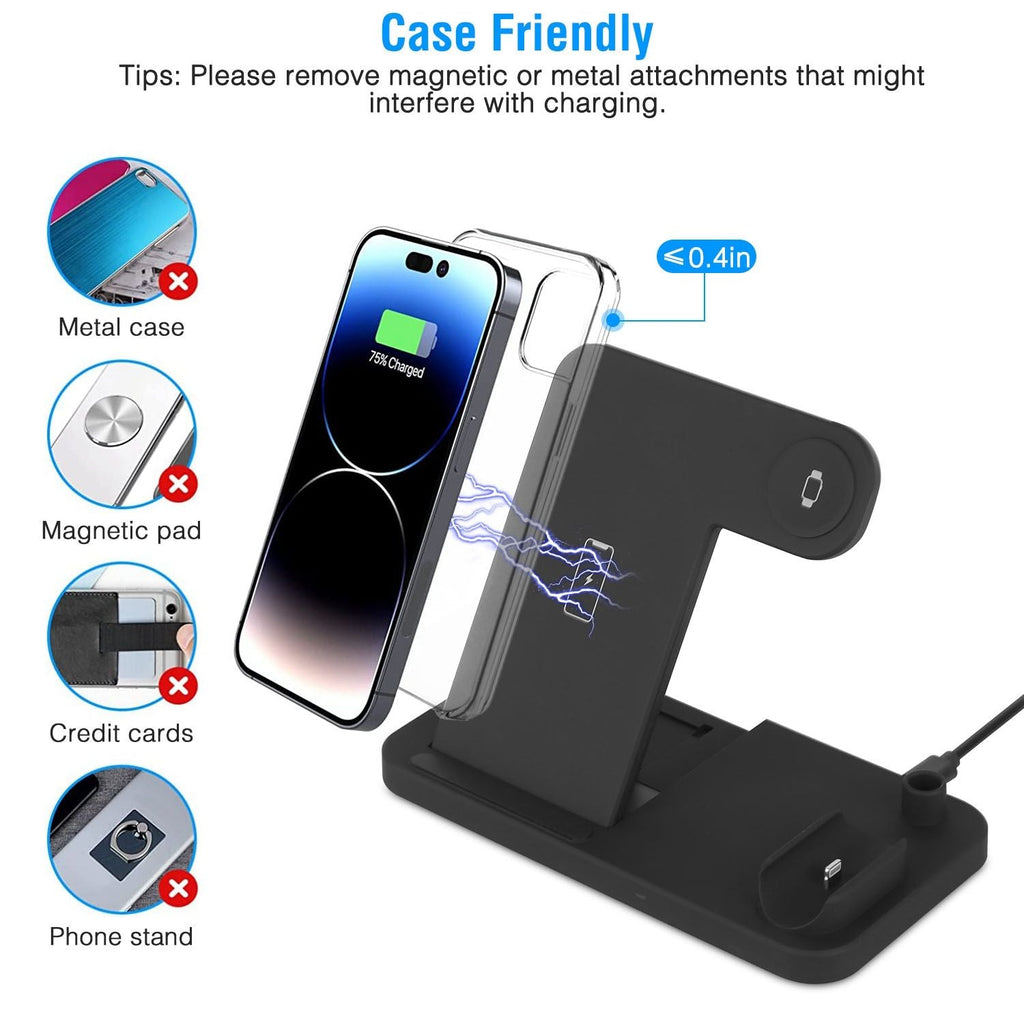 4 In 1 Wireless Charger Foldable Fast Charging Station Stand Dock Fit for iWatch Apple Pencil Airpod 1/2/3/Pro iPhone 13 12 11 Pro Samsung S22 S21 Qi-enabled Android Phone