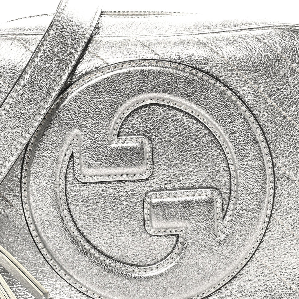 Metallic Sakai Be Green Calfskin Diagonal Stitched Small Blondie Shoulder Bag Silver