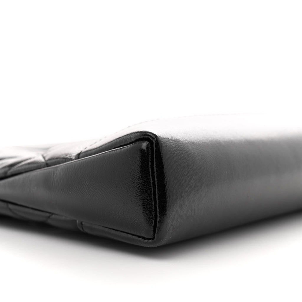 Shiny Crumpled Calfskin Quilted Nano 31 Shopping Bag Black