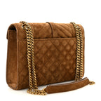 Suede Mixed Matelasse Triquilt Medium Monogram Envelope Satchel Bark Brown