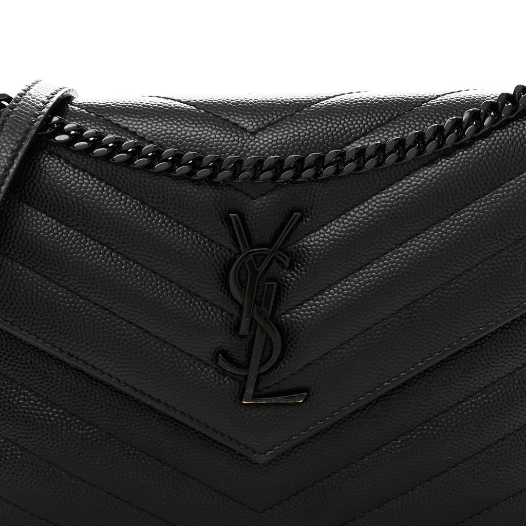 Grain De Poudre Matelasse Chevron Monogram Monochrome Envelope Chain Wallet Black