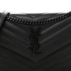 Grain De Poudre Matelasse Chevron Monogram Monochrome Envelope Chain Wallet Black