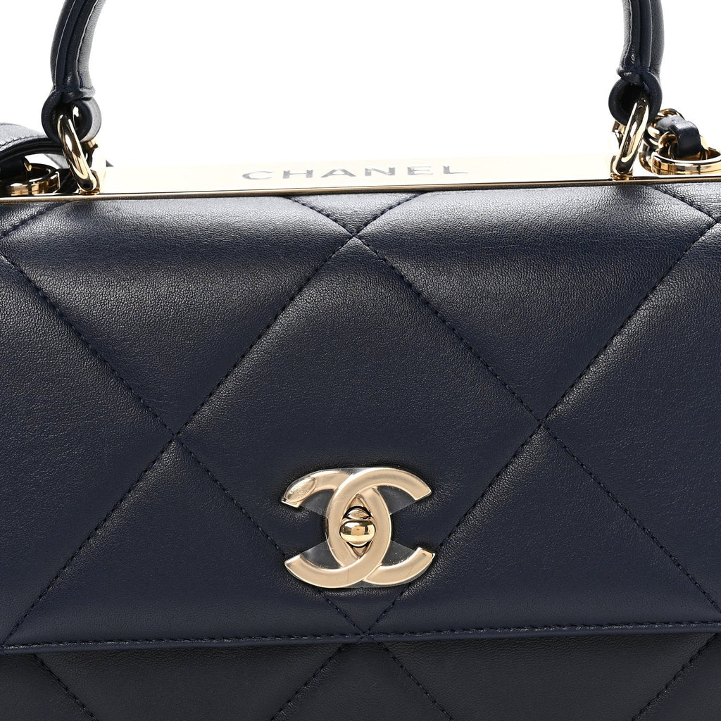 Lambskin Quilted Medium Trendy CC Flap Dual Handle Bag Blue