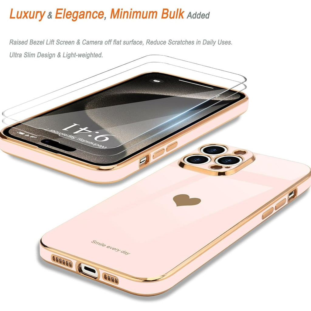 Entronix Bundle Compatible with iPhone 14 Pro - [Flexible] Glossy Heart Case & 2 Clear Screen Protectors