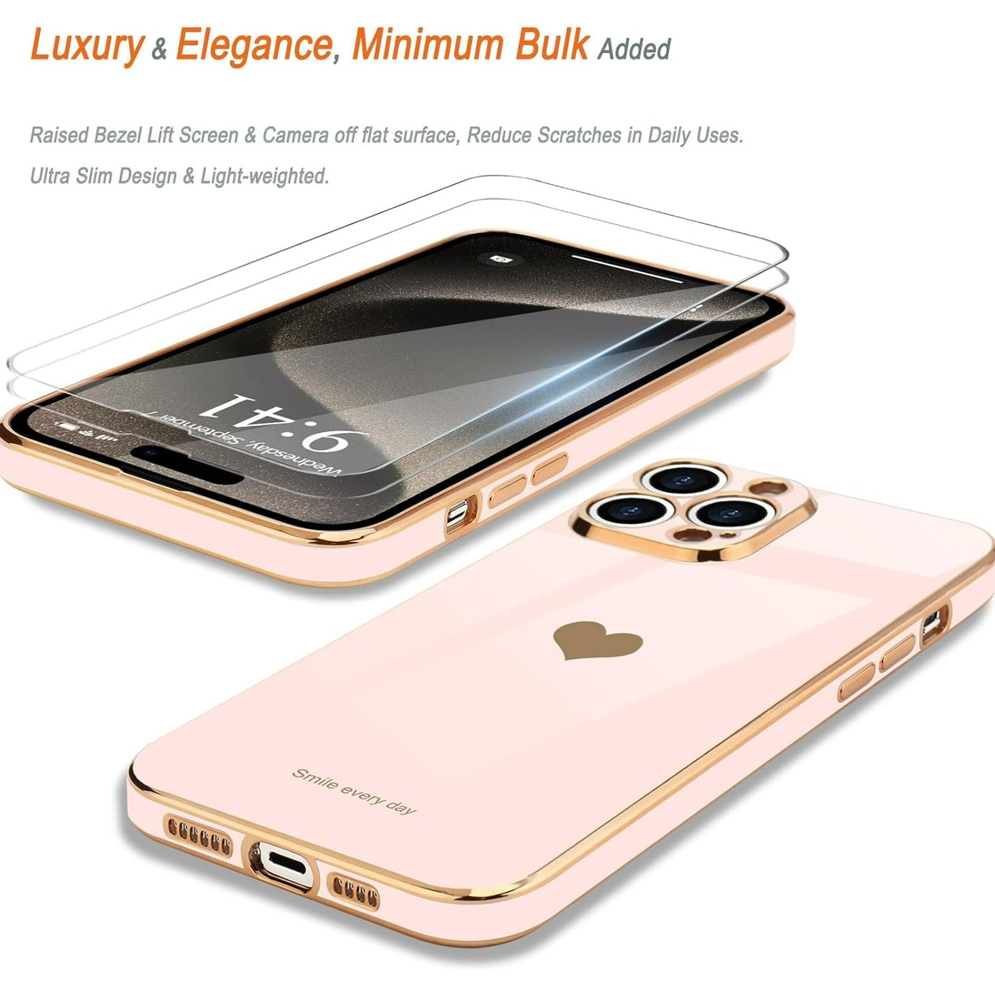 Entronix Bundle Compatible with iPhone 14 Pro - [Flexible] Glossy Heart Case & 2 Clear Screen Protectors