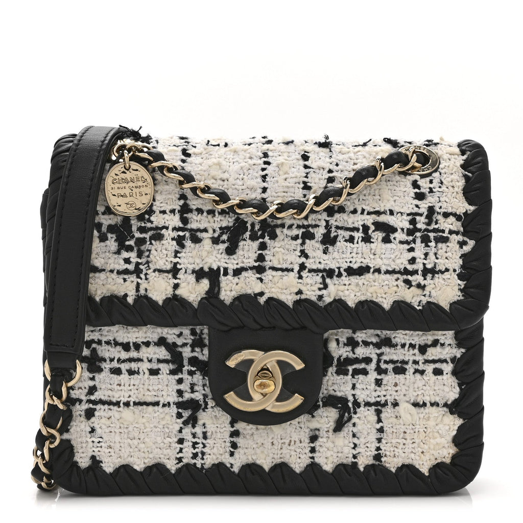 Tweed Braided Calfskin Mini My Own Frame Flap Grey Black