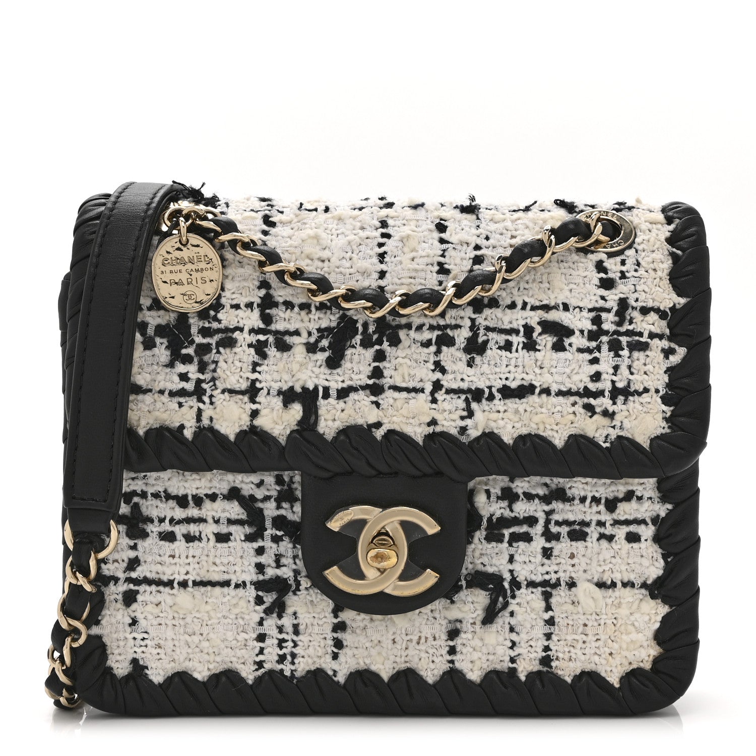 Tweed Braided Calfskin Mini My Own Frame Flap Grey Black