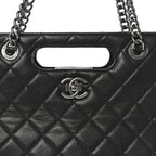 Goatskin Quilted Small Perfect Edge Shopping Tote Black