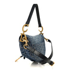Denim Oblique Jacquard Saddle Bag With Strap Blue