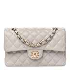Caviar Quilted Small Double Flap Grey