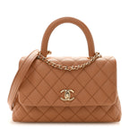 Caviar Quilted Mini Coco Handle Flap Brown