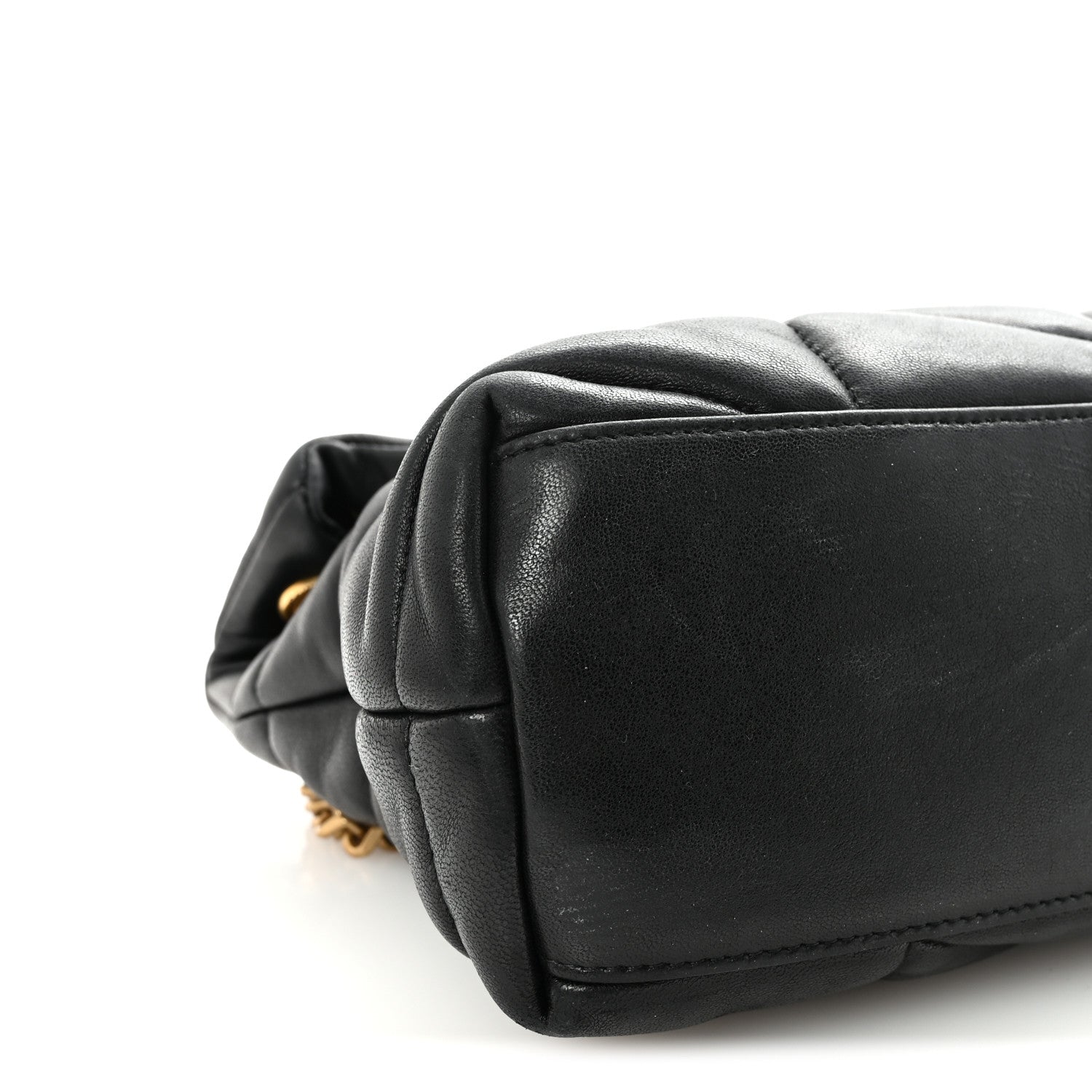Lambskin Quilted Small Loulou Puffer Monogram Chain Satchel Black