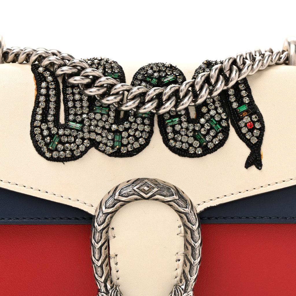 Calfskin Crystal Snake Embroidered Mini Dionysus Shoulder Bag Mystic White Hibiscus Red Blue Agata