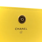 Lambskin Quilted Enamel Logo Flap Card Holder On Chain Yellow