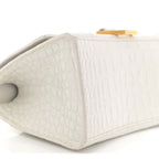 Calfskin Crocodile Embossed Small Hourglass Top Handle Bag White