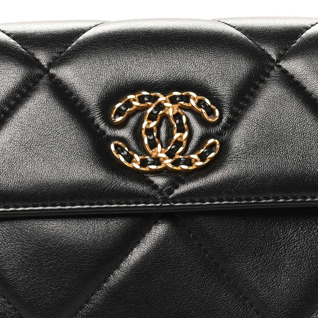 Lambskin Quilted Chanel 19 Flap Clutch Black