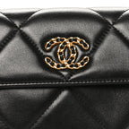 Lambskin Quilted Chanel 19 Flap Clutch Black