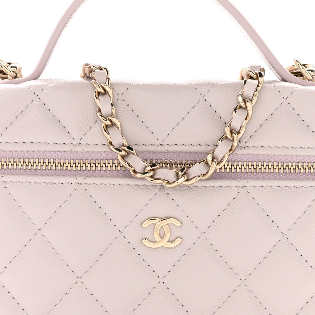 Caviar Quilted Top Handle Slim Vanity With Chain Light Purple