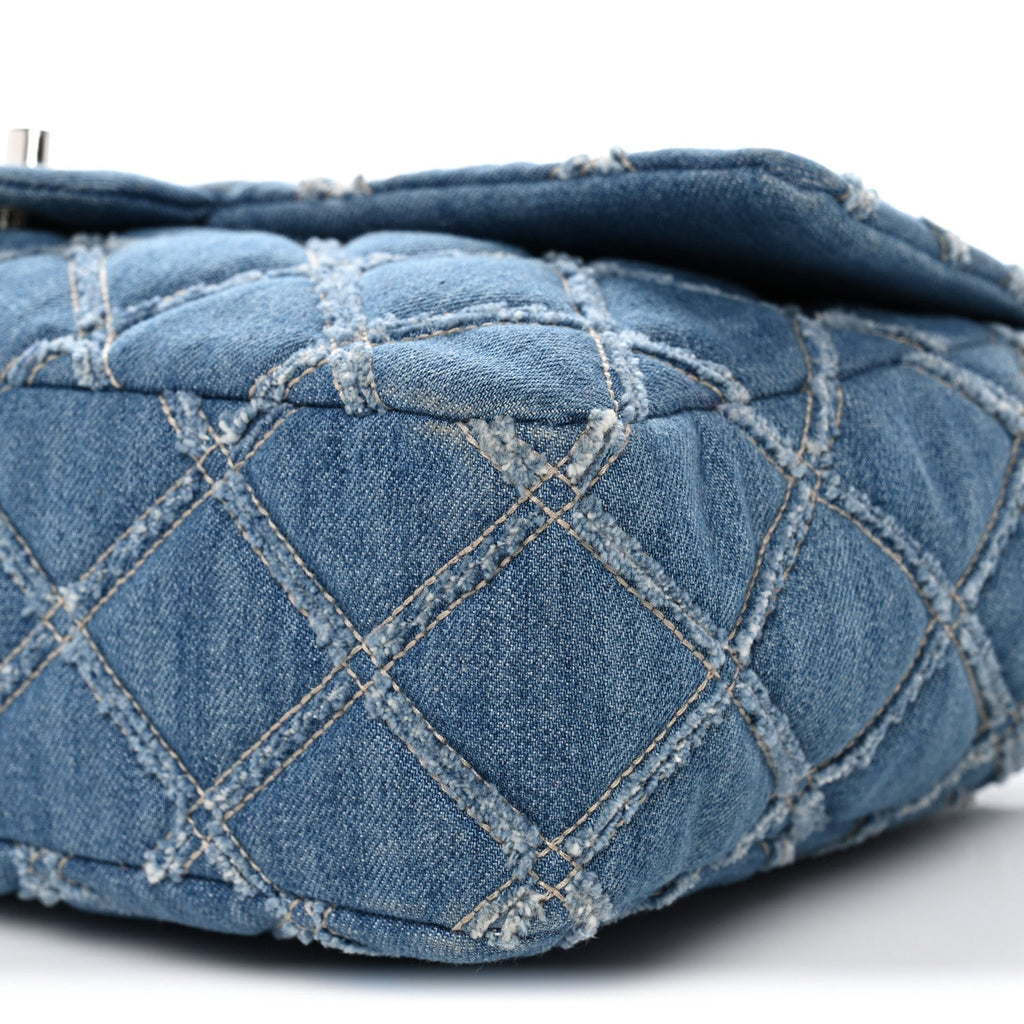 Frayed Denim Quilted Large Blue Chip Flap Blue