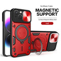 Tpu Pc Shockproof Magnetic Phone Case With Free Adjustment Ring Holder For Iphone 15 Plus In Red
