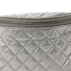 Metallic Calfskin Quilted Banane Waist Bag Fanny Pack Dark Silver