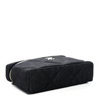 Denim Quilted Top Handle Slim Vanity Case With Chain Dark Blue
