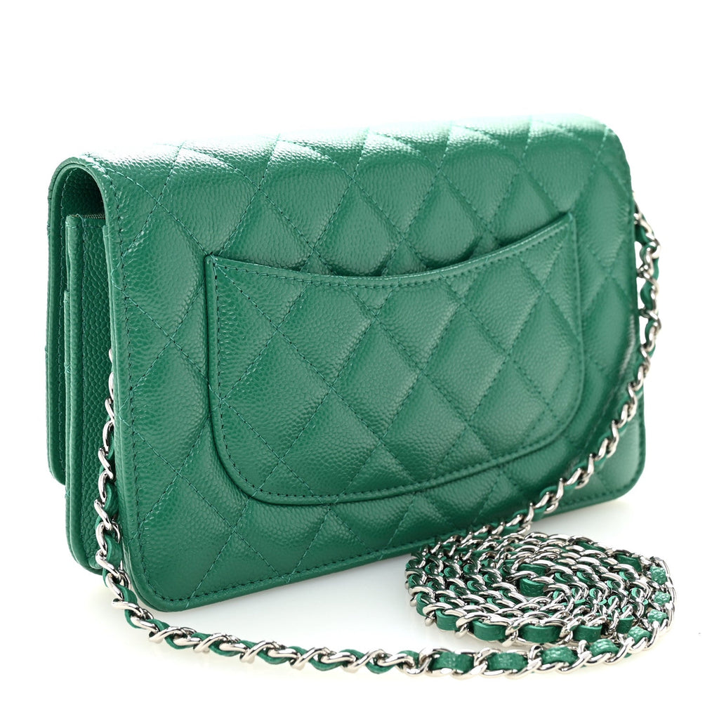 Caviar Quilted Wallet On Chain WOC Green