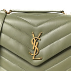 Calfskin Y Quilted Monogram Small Loulou Chain Satchel Light Sage