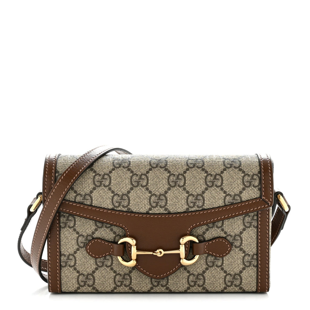 GG Supreme Monogram Mini Horsebit 1955 Shoulder Bag Beige Brown Sugar