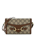 GG Supreme Monogram Mini Horsebit 1955 Shoulder Bag Beige Brown Sugar