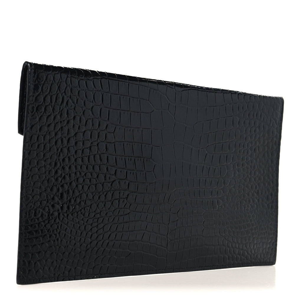 Calfskin Crocodile Embossed Uptown Monogram Pouch Black