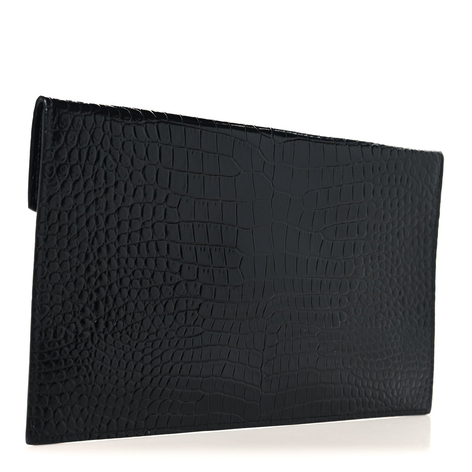 Calfskin Crocodile Embossed Uptown Monogram Pouch Black