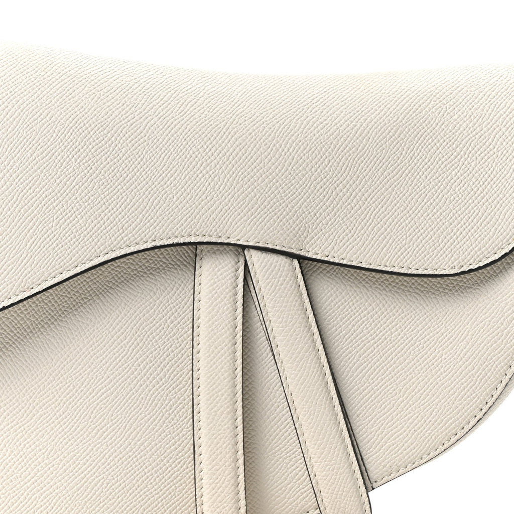 Grained Calfskin Saddle Bag White