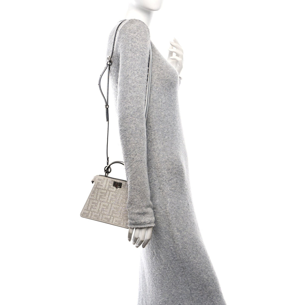 Crystal Vitello Laminato FF Petite Peekaboo I SEE U Satchel Crystal Argento