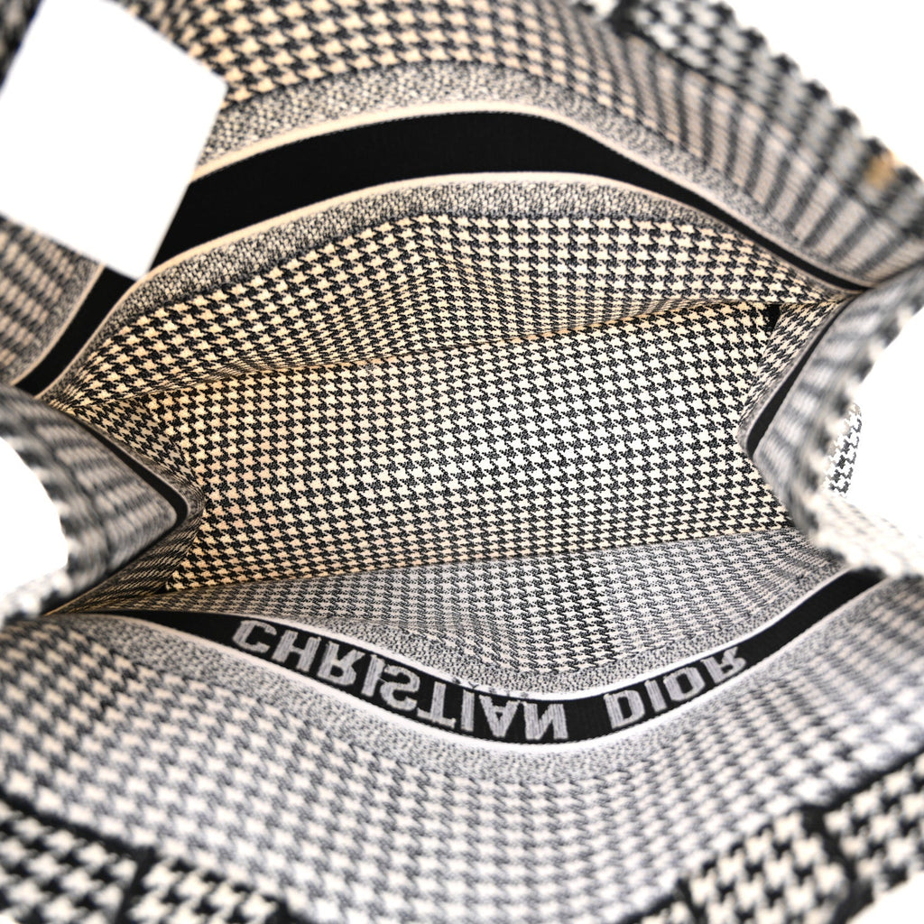 Canvas Houndstooth Embroidered Large Book Tote Black White